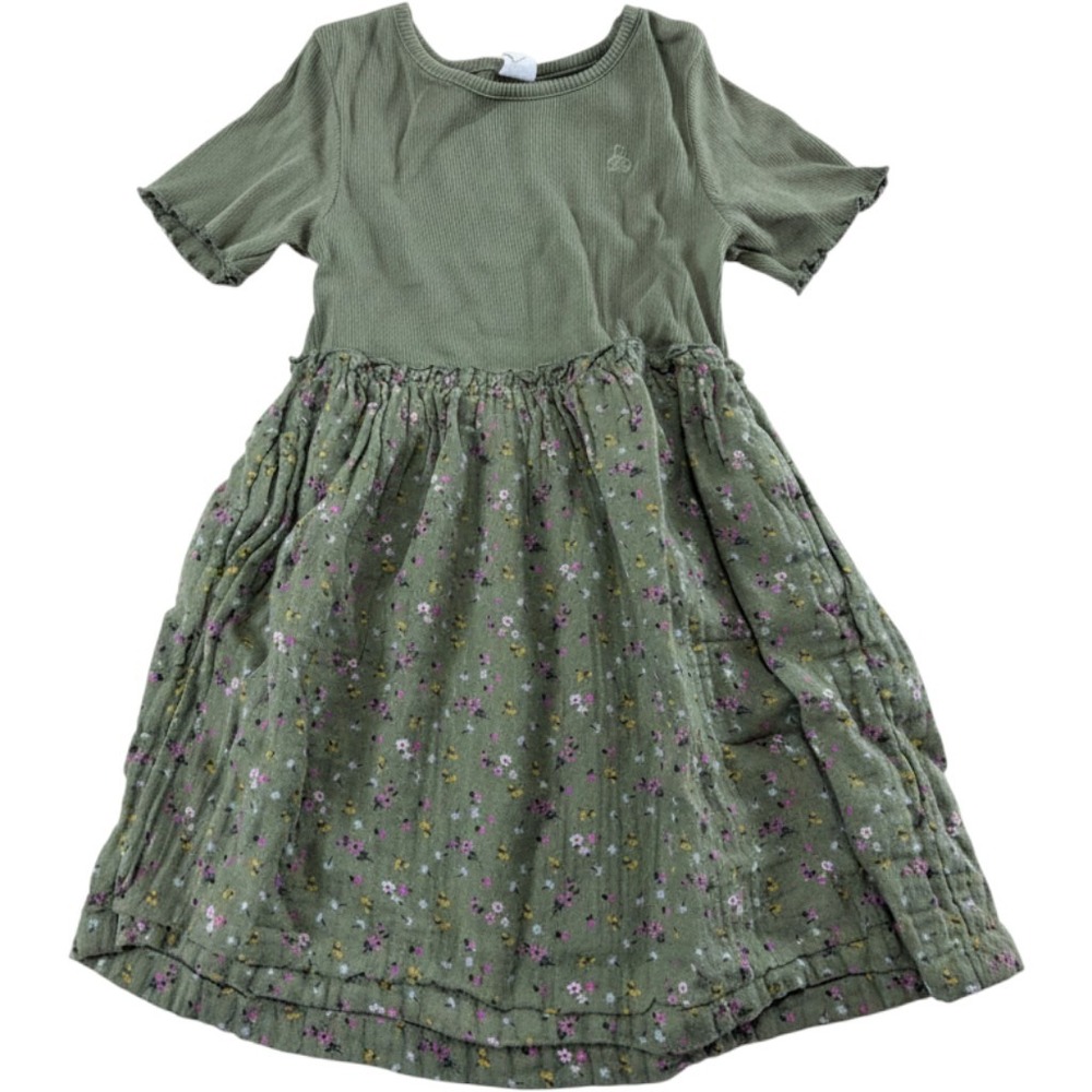 Baby Gap Toddler Girls Olive Green Ribbed Floral Gauze Dress Size 4 Years